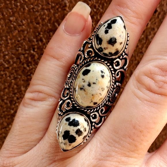 New Dalmatian Jasper 925 Silver Statement Ring. - Picture 11 of 15